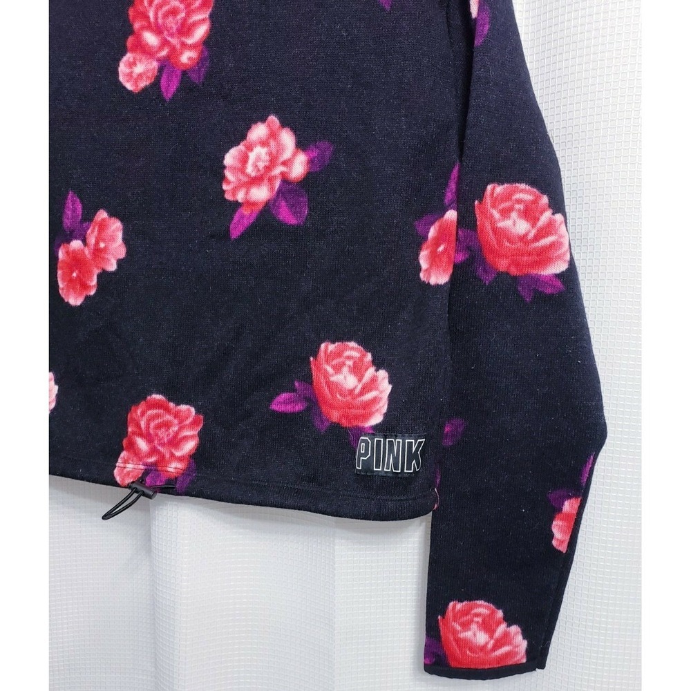 PINK Victoria's Secret Women XS Floral Rose Polar Fleece Cropped Hoodie Y2K - Picture 3 of 7